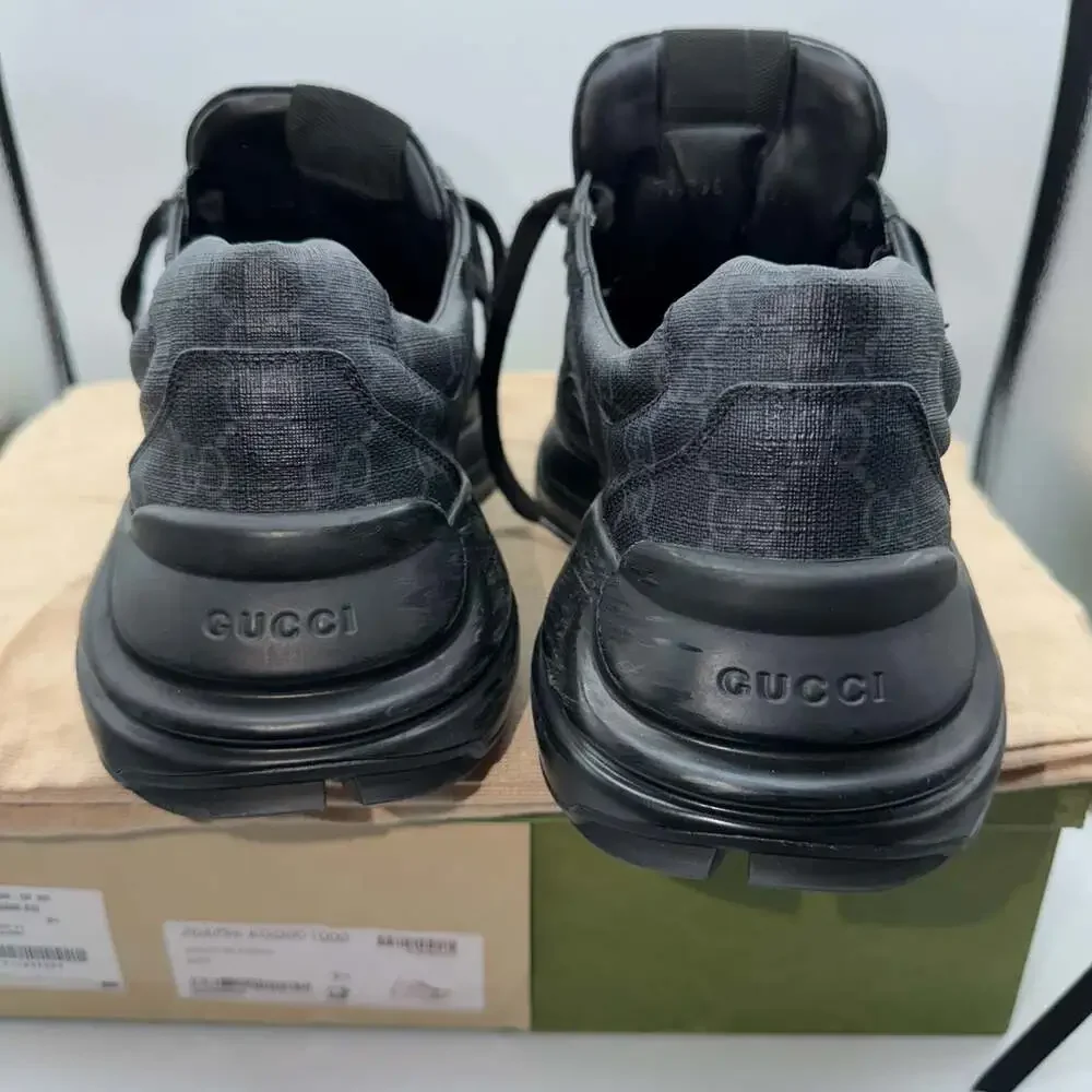 Gucci GG Rhyton Black Monogram Canvas Sneakers 704796 KGD00 1000